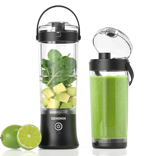 DENOKIN Portable Mixer with Drinking Lid, 500 ml, Mini Stand Mixer for On the Go, Rechargeable with USB-C, Wireless Smoothie Maker to Go for Smoothies, Shakes, Black
