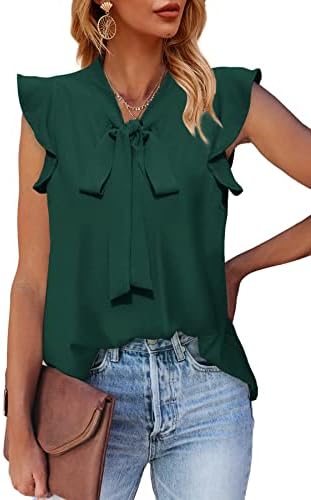 WIHOLL Womens Tie Neck Chiffon Blouses Summer Causal Ruffle Trim Sleeveless Tops Shirts 1 WIHOLL Womens Tie Neck Chiffon Blouses Summer Causal Ruffle Trim Sleeveless Tops Shirts