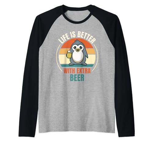 Vintage Penguin Life est meilleure avec un amateur de bière supplémentaire Manche Raglan