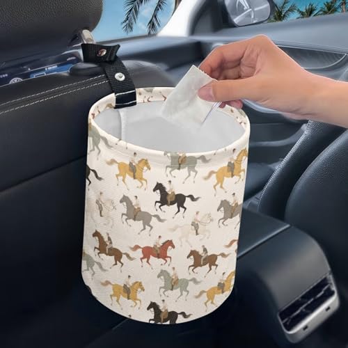 Image of Horse Race Car Garbage Can, Hanging Car Trash Can for Car Accessories, Vehicle, Travelling, Camping, Cute Car Back Seat Organizer