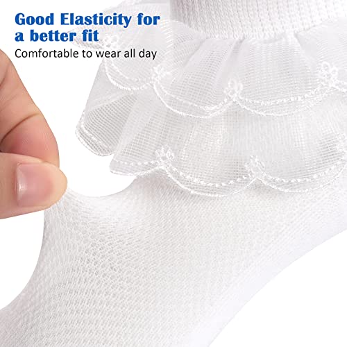 Looching 5 Pairs Toddler Baby Girls Ruffle Lace Sock Mesh Cotton White Frilly Tutu Ankle Sock Baby Kids Dress Sock For Church Pageant #TOP2