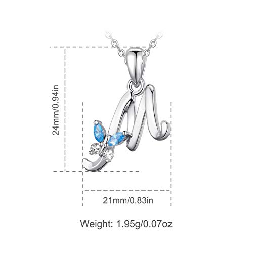 Eudora Initial Necklace M Letter For Women Girl Sterling Silver Personalized Letter Pendant With Blue Cubic Zirconia Butterfly 18 Inches Chain #TOP7
