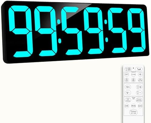 Large Digital Timer Wall Clock with Remote Control, 17.2" Count Down Up Digital Timer LED Display Auto DST Big Digital Clock for Bedroom Kitchen Living Room Office Gym Home Decor, Ice Blue image 2