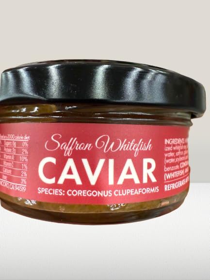 Premium Saffron Whitefish Caviar – Kosher, Wild-Caught, Ready to Eat – 1.76 oz Glass Jars (Pack of 3)