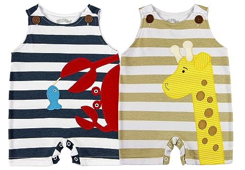 Macacão Bebê Sem Manga Listrado Kit 2 Peças Siri e Girafa - Branco M