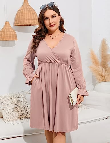 Image of ShopWonder Plus Size Dress Women's V Neck A-Line Knee Length Wrap Swing Dresses Plus Size A Line Party Mini Dress