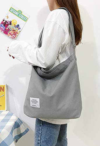 Covelin Women's Retro Large Size Canvas Shoulder Bag Hobo Crossbody Handbag Casual Tote Grey - Thumbnail 7