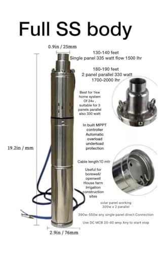 Image of Asian Pumps & Machineries 24v 350W Solar bldc Submersible Pump for Openwell /Borewell Farm Construction Marine & Irrigation Head 180-190 Ft Pipe Size 1 inch Flow Rate 1700-2000 L /hr