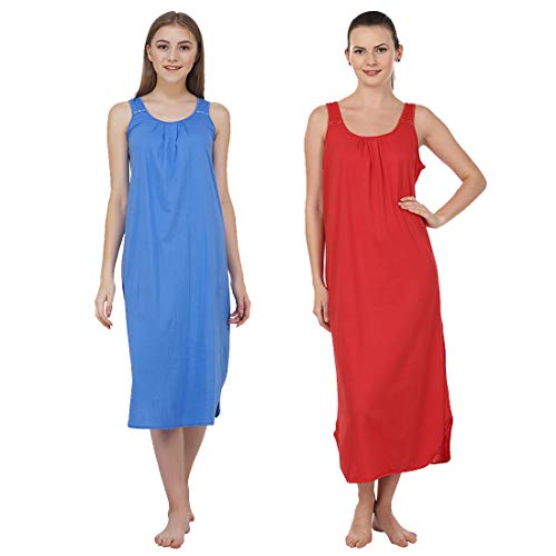 Image of BLAZON Women's Cotton Hosiery Solid Maxi Nighty Slip (Pack of 2) Available Sizes: S, M, L, XL, 2XL, 3XL, 4XL, 5XL
