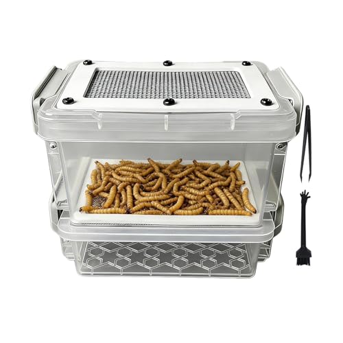 Mehlwürmer- Zuchtbehälter, Anti- Feuchtigkeits- Gehege für Seidenraupen, mit Pinzette und Reinigungsbürste, Mehlwürmer- Nistbehälter, für Reptilien, Vögel, Huhn, Schildkröte, Amphibien