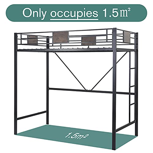 Muticor Twin Size Loft Bed Frame With Fully Enclosed Guardrail, Removable Ladders, Saving Space, No Springs, No Noise, No Shaking, Black #TOP5