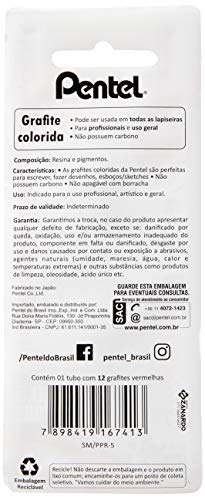 Grafite Colorido Pentel 0, 5Mm Vermelho, Pentel, Sm/Ppr5-6, Vermelho