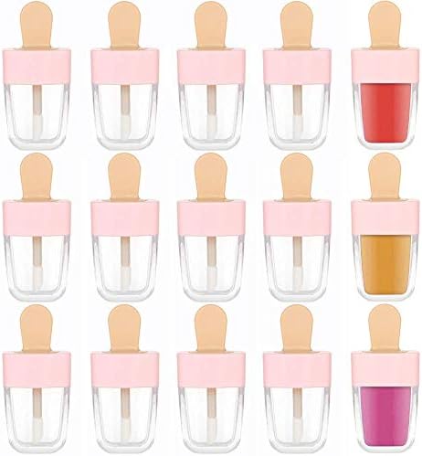 RONRONS 15 Pack Pink Ice-cream Shaped Empty Lip Gloss Tube Lip Balm Container DIY Cosmetic Sample Bottle