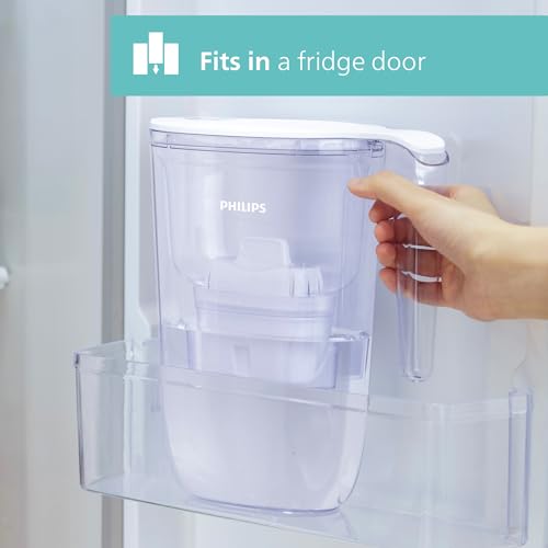 Image of Philips - Water Filter jug + 4 Replacement Filter cartridges Softening + Up to 50% Reduction in Water Hardness, Fast Flow, White, 2.6 litres, Electronic Timer (Packaging May Vary)