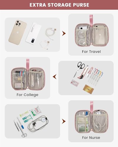 Image of LOVEVOOK Laptop Backpack for Women, 15.6 Inch Work Laptop Bag with USB Port, Fashion Teacher Nurse Backpack Purse, Waterproof Travel Computer Backpack with Organizer Bag, 2PCS, Beige-Pink