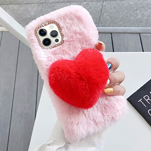 Coque iPhone 13 Pro Max peluche cœur diamant le cadeau idéal pour femmes et filles