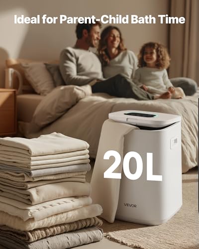 VEVOR Handtuchwärmer Eimer Wärmegerät 20 L mit LED-Anzeige & Einstellung (Timer & Temperatur) & Sicherheitsschloss & 4 Haken, Towel Warmer für Spa Zuhause Badezimmer Waschküche Weiß