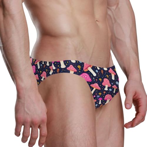 Men Swimming Kawaii Pink Mushrooms Bikini Swimsuit Swimwear Quick Dry Print Briefs S 212151063