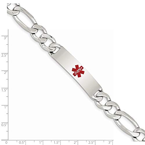 925 Sterling Silver Engravable Lobster Claw Closure Polished Medical Figaro Nautical Ship Mariner Anchor Link Id Bracelet 8.5 Inch Measures 11Mm Wide Jewelry Gifts For Women #TOP1