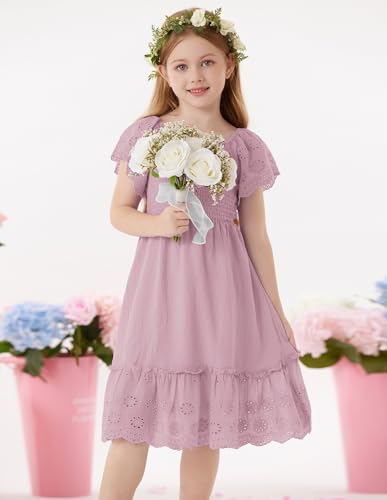 GRACE KARIN Girls Bow Back Dress Summer Beach Party Casual Sundress Ruffle Backless Dress for Teens Girls Size 6-143