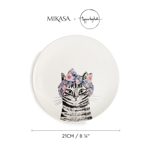 MIKASA x Tipperleyhill Side Plates, Set of 2 Cake Plates for Afternoon Tea, 21cm, Fine China, Alice in Wonderland Teaware, Dishwasher Safe & Gift Boxed