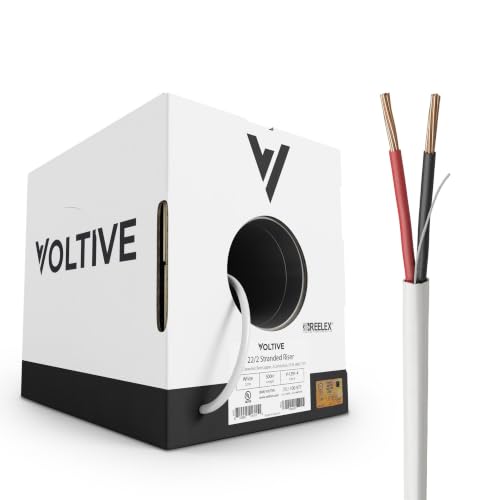 Voltive 22/2 Stranded Alarm Wire, Riser CL3R, White, 500ft - 22AWG, 2 Conductors, Stranded Bare Copper, UL Listed - V-1291-4