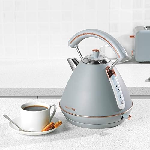 Salter EK3643GRG Pyramid Kettle. 1.7 Litre, 3000W, Grey/Rose Gold Edition, 360 ° Swivel Base For Left & Right Handed Users, Auto Shut Off, Boil Dry Sensor, Rapid Boil, Strix Controller