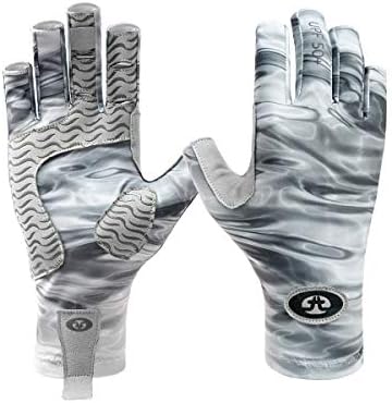 Flying Fisherman SunBandit Fingerless Fishing Gloves for Men & Women: UV Protection 50+, Great for Fishing, Kayak, Paddling, Rowing, Driving – PRO Series: Water, Silver (G2205-S/M)