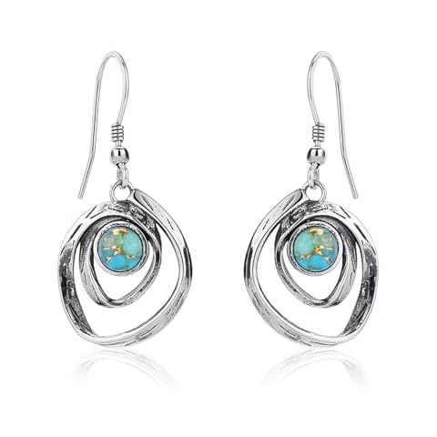 Phyonio 925 Sterling Silver Teal Turquoise Dangle Earrings Cover