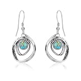 Phyonio Teal Turquoise Earrings for Women 925 Sterling Silver Turquoise Dangle Earrings Vintage Swirl/Spiral Ear Hook Earrings