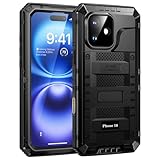 Lanhiem Funda para iPhone 16 Impermeable IP68, 360° Antigolpes Protección Militar Resistente, Carcasa Duradera Antipolvo Estanca, Metal Armor Waterproof Case para iPhone 16, Negro