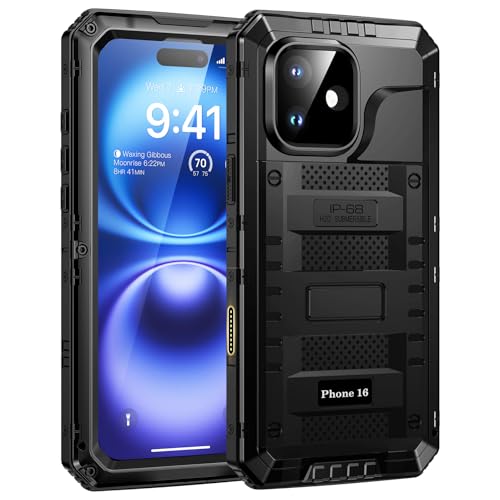 Lanhiem Cover per iPhone 16 IP68 Impermeabile, Cover Metallo Antiurto