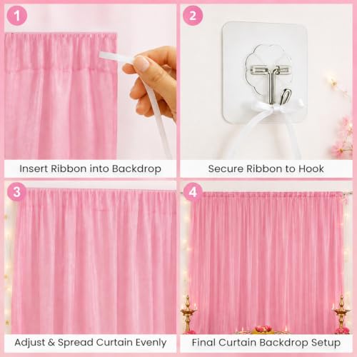 Image of SpecialYou Ganpati Decoration Setup for Home Decor with Pink Backdrop Cloth for Decorations Pooja & Green Vines Wall Decor Items for Living Room, Ganpati Decoration Item- 9Pcs