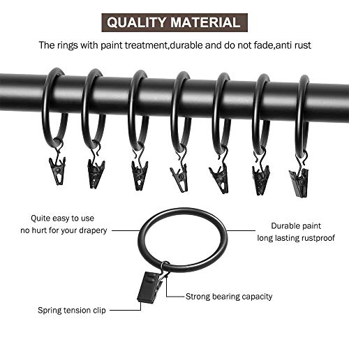 image for ARPENTER 40 Pack Black Curtain Rings with Clips for Drapes, 2.2 inch O