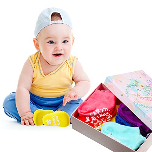 Satinior 8 Pairs Baby Socks Set Baby Non-Slip Grip Ankle Socks Non-Skid Gripper Socks With Funny Sayings, 0-24 Months 1-3 Years (Colorful,3.5 Inch) #TOP7