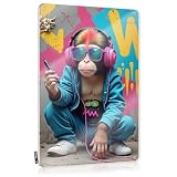Elegante mono Dj en colorido arte callejero letrero de pared granja | Colección occidental decorativo arte de pared (20 x 30 cm)