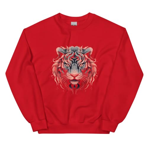 Sweat-shirt visage de tigre pull unisexe XX-Large sweat graphique rouge