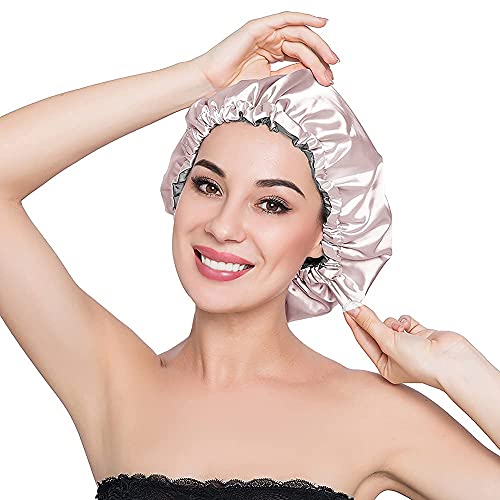 Image of Stain Bonnet Silk Sleep Cap Adjustable Satin Cap for Night Sleeping Hair Bonnet Reversible Double Layer