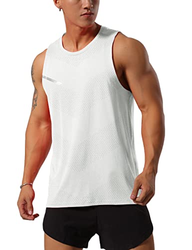 GYMAPE Herren Sportlich Trainieren Tanktops Ärmellos Muskel Laufshirts Ausbildung Schnelltrocknend Fitnessstudio Aktive Kleidung weiß L