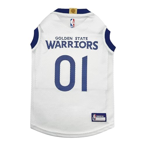 Pets First Official NBA Golden State Warriors Road Jersey for Dogs & Cats in Team Color. Comfortable Stretchable Material, Size Small - Stylish Dog Basketball Jersey for Your Furry Fan