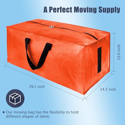 Image of HOMESURE 4 Pack Large Strong Moving Bags with Zippers & Carrying Handles - Water-Resistant - Heavy Duty Storage Tote for Space Saving, Fold Flat, Alternative to Moving Box (Orange)