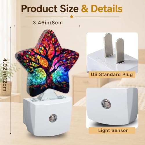 Image of Tree of Life Star Night Light Plug in, Soft Glow Night Light for Kids Bedroom Nursery, Gentle Warm Light for Sleep, Compact Lamp for Hallway Bathroom