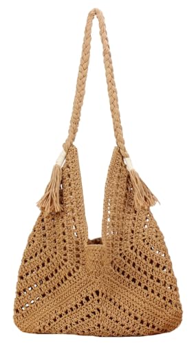 Boho Straw Bags for Women Large Woven Tote Bag Straw Beach Bag Shoulder Bags Purse Handbags Summer Straw Hobo Bag