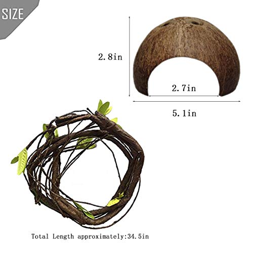 PINVNBY Bearded Dragon Tank Accessories,Lizard Habitat Hammock Reptile Natural Coconut Shell Cave Jungle Climber… - Image 8