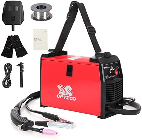 OPTICO MIG 135E Welder Machine, 110/120V IGBT Welding Machine, Gasless Flux Cored Welder, Automatic Wire Feed Welder with 40-100A for Beginner, DIY Home Portable Welding Machine Kit with Mask