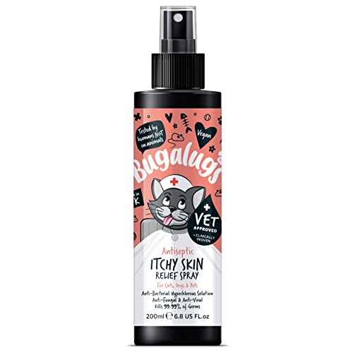 BUGALUGS Cat itchy skin relief Antiseptic spray 200ml for kitten cats & small animals - cat anti scratch cat spray is Antibacterial Antifungal & Antiviral use for cat acne