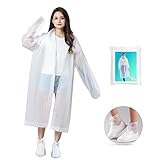 Rain Ponchos for Adults,Ponchos Adult with Waterproof Shoe Covers,Reusable Rain Coats with Hood and Sleeves, Raincoats for Women & Men(White)