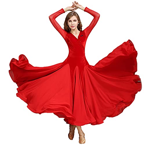 Moderne Tanzröcke National Standard Dance Kostüme Praxis Kleidung Ballsaal Dance Röcke Große Swing Röcke,Rot,M Cover