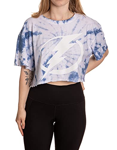 Calhoun NHL Surf & Skate Womens Oversize Drop Shoulder Crop T-Shirt – The Sunset Collection (Tampa Bay Lightning, Small/Medium)