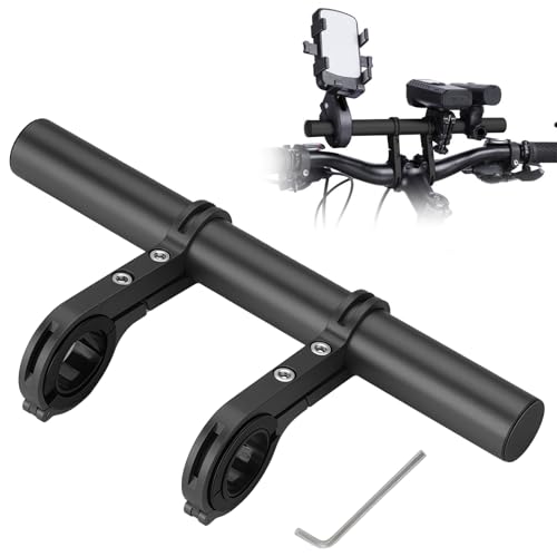 GOWTX Extension de guidon de vélo en alliage d'aluminium noir, double fixation, 30 cm, pour vélos de route, VTT et ville